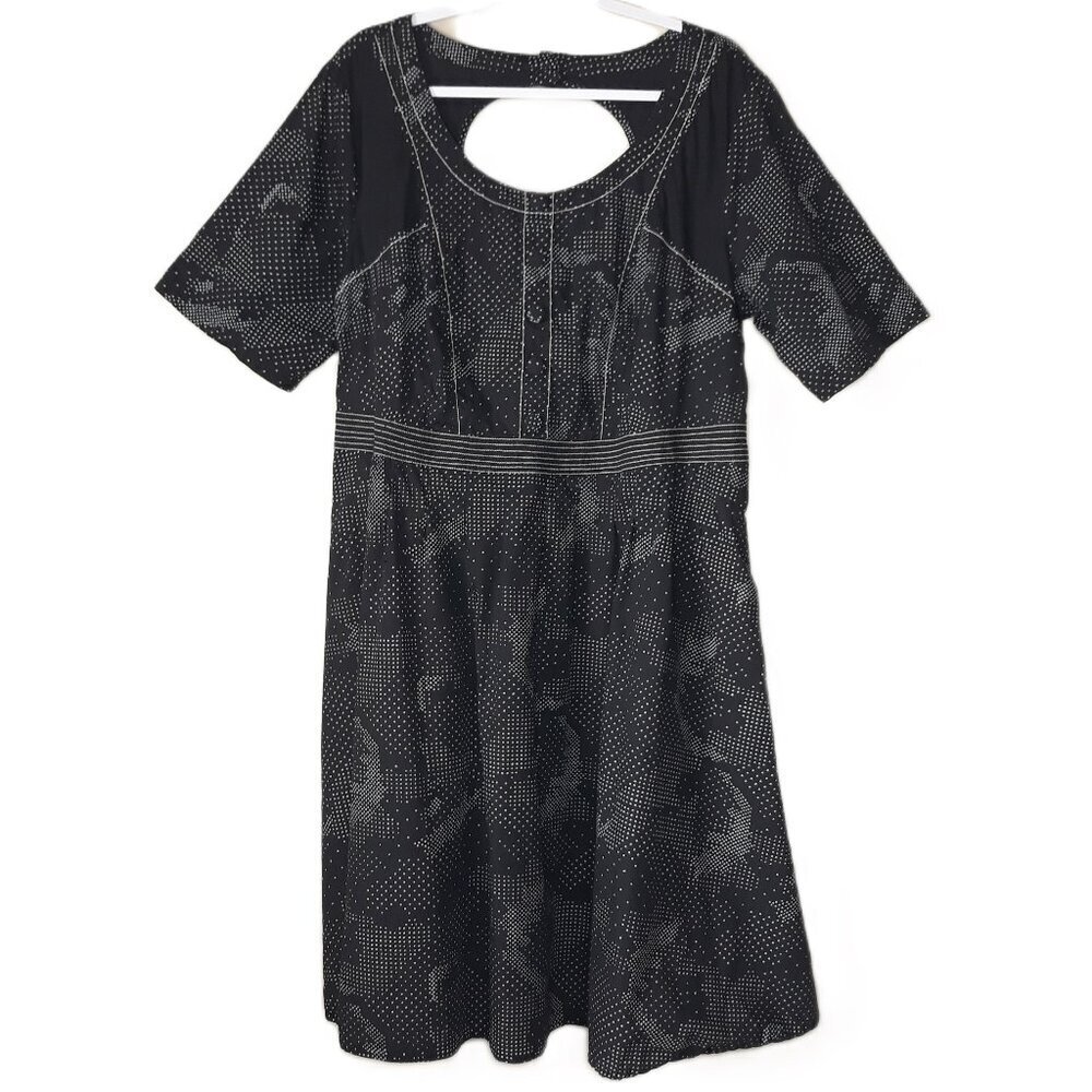 eShakti Black Fit & Flare Cotton Cut-Out Midi Dress Extra Large Coquette Party